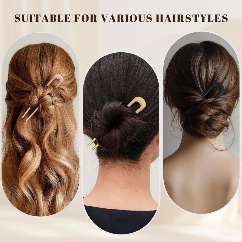 hisial 6Pcs Metal French Hair Pins for Women U Shape Sticks 3.9 Inch Vintage Fork for Hairstyle Accessories(Black/Gold/Rosegold) - Image 4
